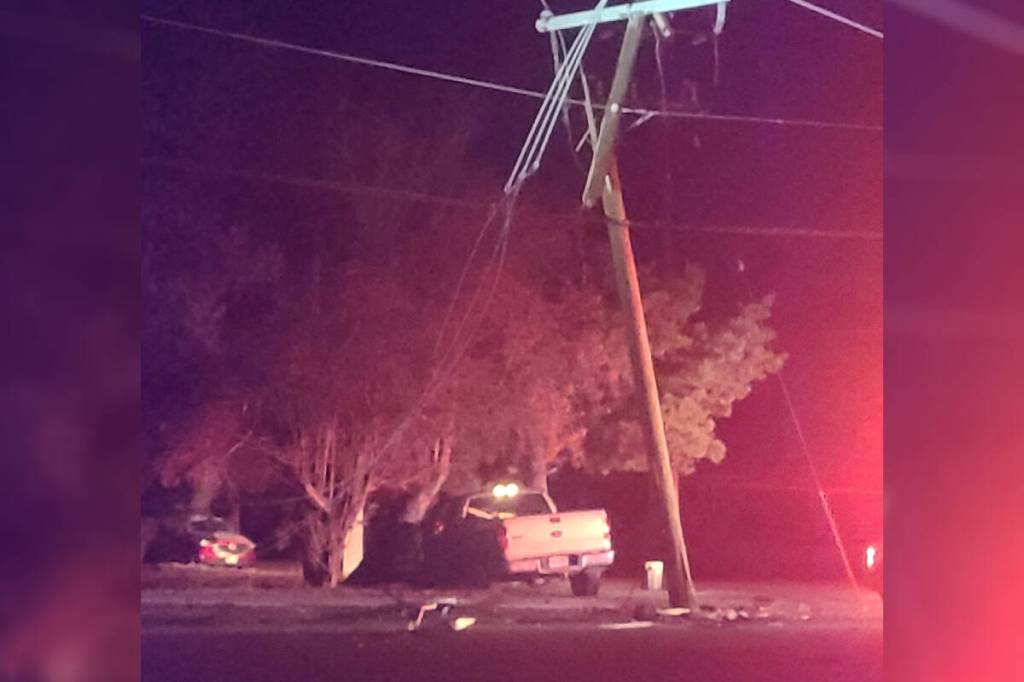 Truck crashes into utility pole causing power outage in Kelowna